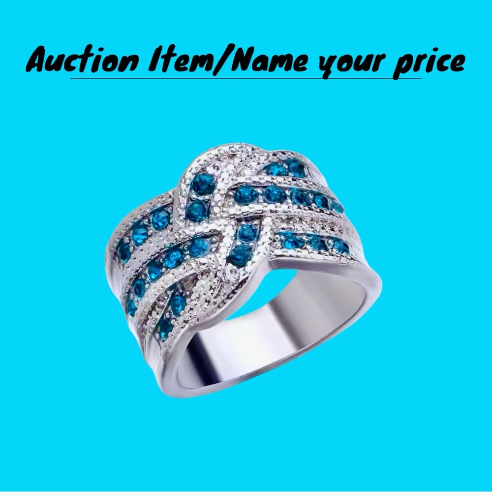 ⌛️Auction: Silver Band with Large Blue Stones Ring